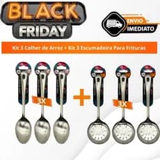 Kit 3 Colher de Arroz + Kit 3 Escumadeira Para Frituras
