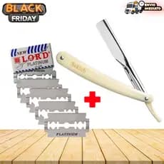 Kit Navalha Navalhete Profissional Barbeiro + 5 lâminas Aço Inox Acabamento Barba