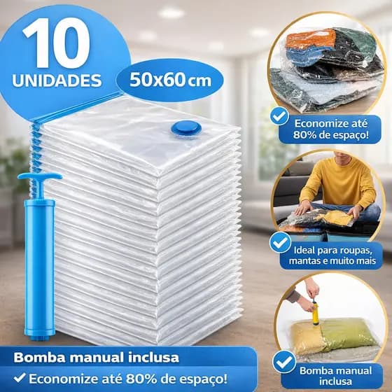 Kit 5/10 Saco A Vácuo 50x60 COM ou SEM Bomba Organização Para Roupas Viagem Envio Rápido