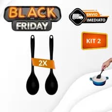 Jogo de Cozinha Preta  2 Peças de Silicone Utensílios e Colher para Cozinha Restaurante Buffet casa