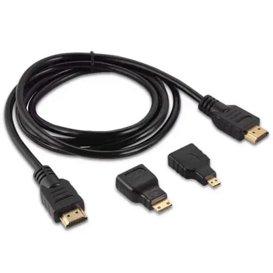 Cabo HDMI 3 em 1 com Adaptadores Mini e Micro HDMI – 1,5 Metros HDMI Full HD