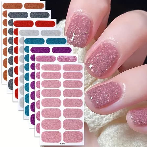 8 peças de adesivos de cobertura total para unhas, adesivos de gel autoadesivos para unhas, à prova d'água