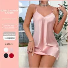 Vestido estilingue de verão elegante pijama de cetim sólido, camisola Halter com decote em V, pijama feminino e vestidos