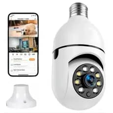 CÃMERA LÃMPADA IP WiFi COM VISÃO NOTURNA, Câmera de Segurança Lâmpada Espia Wi-Fi modelo giratório 360° para bocal E27
