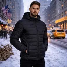 Jaqueta Puffer Masculina Bobojaco Bomber Blusa de Frio Inverno c/ Toca Removível