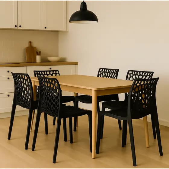 Kit 4 Cadeiras Gruvyer Preta Plástica Empilhável para Sala Cozinha Varanda – Design Moderno