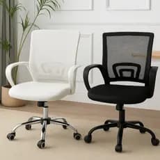 Cadeira Escritório Giratória Office Arco Estofado Mesh Off White ou Preta