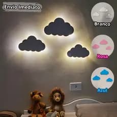 Luminária Nuvem Kit Abajur Infantil com Led fio de fada- Decoração para Quarto infantil