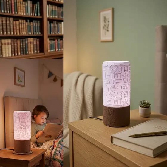 Luminária Infantil Abajur De Mesa e Chão Lampada Led Quarto Moderna Estampada em Relevo