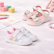 Kit Tenis Infantil Menina Sandalia Papete Conforto Antiderrapante Dia a Dia Colorido 2 Pares