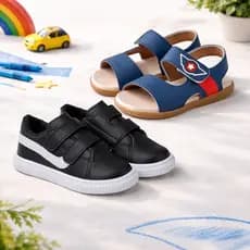 Kit Tenis Infantil e Sandalia Papete Menino Confortavel Antiderrapante Leve Anatomico Ajustavel