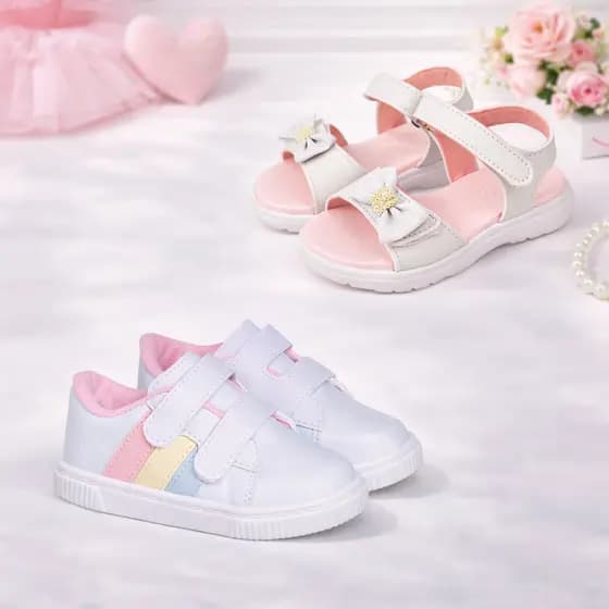 Kit Tenis Infantil Menina E Sandalia Confortavel Anatomico Antiderrapante Leve Flexivel 2 Pares