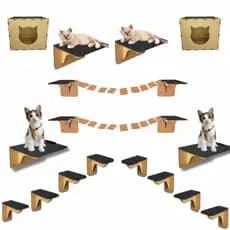 Playground Gatos Kits 16 peças Nicho Rede Descanso Brinquedo Ponte Degraus Prateleiras Parede Diversão Para Pets MDF 4mm