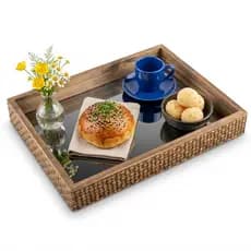 Bandeja Decorativa Espelhada Multiuso Retangular  Madeira tamanho Médio para Decoração Cozinha Salão Cantinho do Café