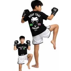 Camiseta de Muay Thai Infantil Algodão Boxe Thailand Fighter Boxing Jiu Jitsu