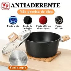Panela Caçarola Antiaderente Grafite com Revestimento Cerâmico Premium | 20/24/28cm | Tampa de Vidro Temperado | Indução