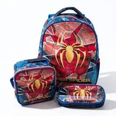 Kit Mochila Escolar Homem Aranha 17" com Rodinhas + Lancheira Térmica + Estojo Bolsa de Menino
