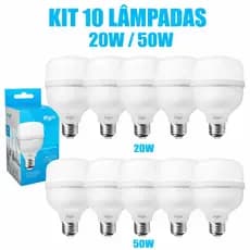 Kit 10 Lâmpadas Led T Elgin Bulbo Alta Potência 20w 50w Bivolt 110/220V 6500k Luz Branco Frio