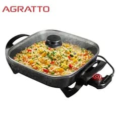 Panela Elétrica Mangiare Antiaderente 30cm Quadrada 127 220 Agratto Preto Tampa Vidro Cozinha Carnes