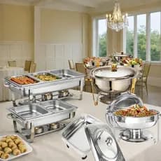 Rechaud Profissional Retangular Inox 12L1, 2 ou 3 Divisórias ou Circulares 6L ;ou Mini quadrado2.5LBuffet Festas Evento