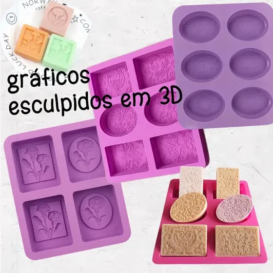 Forma de Silicone 3D são 06/04 Formas retangula e oval- Artesanal Flores Banheiro Cozinha- para bolo, Velas, sabonete VD