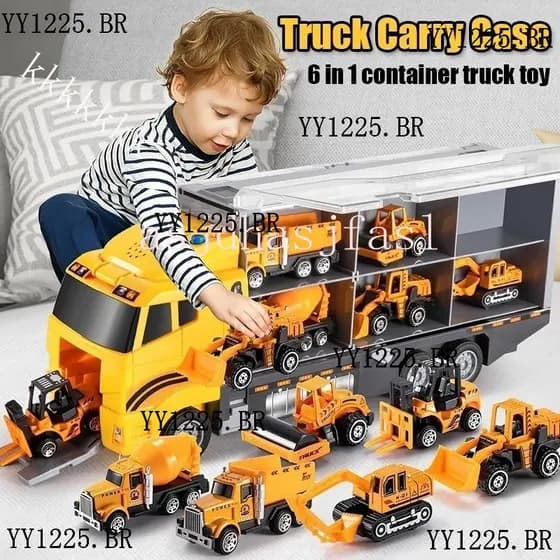 Estojo De Transporte De Caminh茫o Com Mini-Contentor De 6pcs Para Carro De Constru莽茫o Brinquedos De Bombeiros Da Pol铆cia