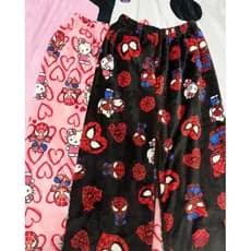 Kawaii Hello Kitty Homem-Aranha Y2k Flanela Feminina Solta Novo Quente Desenho Animado Lazer Calças Para Casa Moda Outon