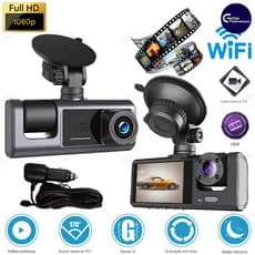 Câmera de Segurança Veicular com Wi-Fi - Tripla Lente em HD 1080P para Monitoramento Completo  Armaz 64GB