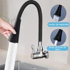 Torneira de cozinha tipo parede preta formato de Cone de Spray duplo flexível 1/4 volta