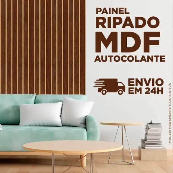 Kit Placas Painel Revestimento Ripado em MDF Auto Colante - 45x11cm