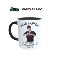 Caneca Justin Bieber Personalizada - Seja Forte - Porcelana 325ml