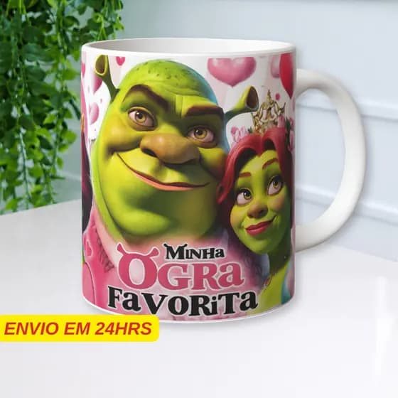 Caneca Personalizada Shrek e Fiona Minha Ogra Favorita - Porcelana 325ml - Presente dia dos Namorados Presente Feminino