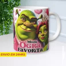 Caneca Personalizada Shrek e Fiona Minha Ogra Favorita - Porcelana 325ml - Presente dia dos Namorados Presente Feminino