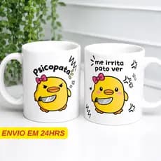 Caneca Personalizada Meme Psicopata - Me Irrita Pato Ver Porcelana 325ml - Presente Criativo Xícara Personalizada