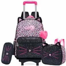 Mochila Infantil Menina Mochilas Rodinha Mochila Bordo Kit Casual Infantis Gato Malhado