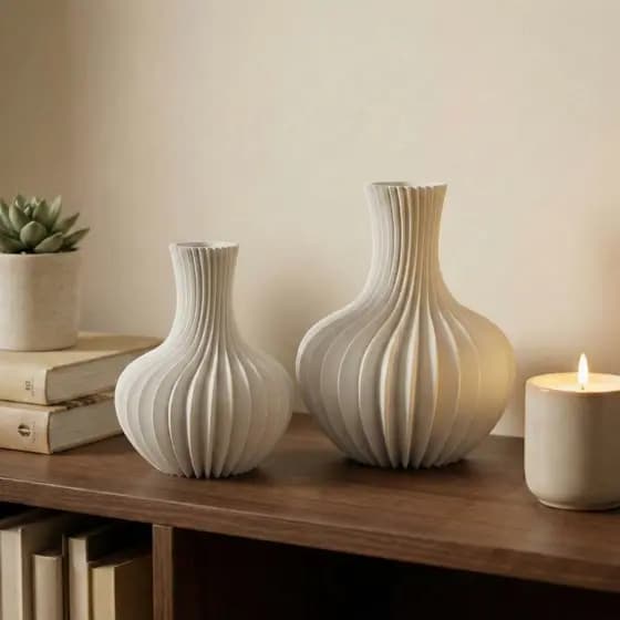 Vasos Decorativo Modernos Flores Secas Kit com 2 Enfeite para Sala Quarto Home Office Estilo Canelado