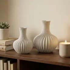 Vasos Decorativo Modernos Flores Secas Kit com 2 Enfeite para Sala Quarto Home Office Estilo Canelado