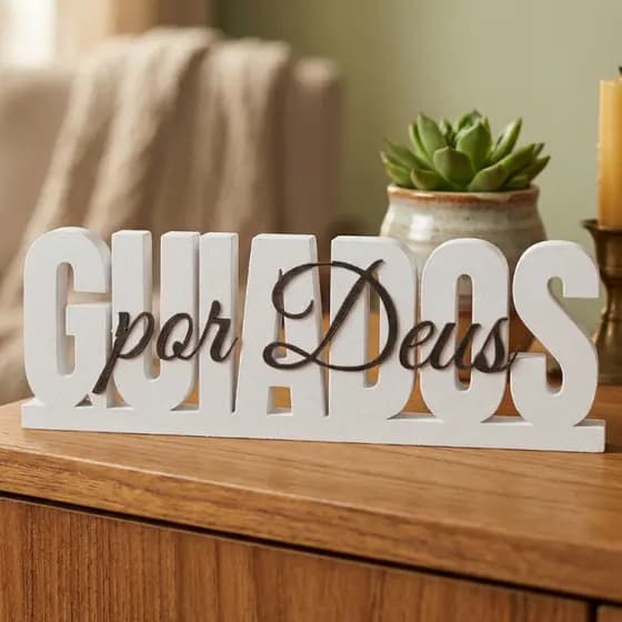 Decoração Letreiro Decorativo Frase Guiados por Deus Enfeite para Sala Mesa Quarto ou Escritório