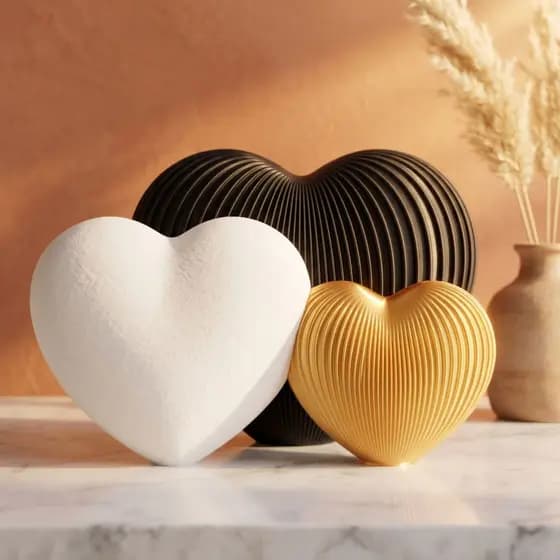 Kit 3 Corações Decoração Nórdica Moderna Escultura Familiar Japandi para Sala Quarto Prateleira Casa