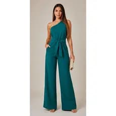 Macacão Feminino Panta Um Ombro Só com Amarração na Cintura| moda feminina| tendências 2026| estilo–Alfaiataria Elegante