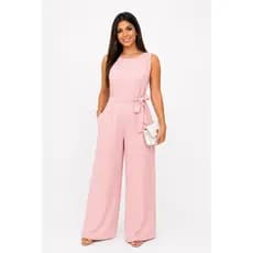 Macacão Feminino Longo Alfaiataria com Amarração na Cintura Elegante Moda Feminina