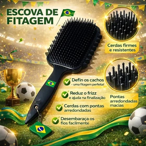 Escova Bounce Curl para Cachos Perfeitos Fitagem Anti Frizz Edição Especial Copa Com chaveiro