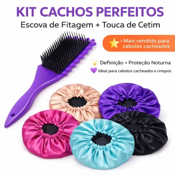 Kit Escova Onda Finalizadora + Touca de Cetim Cuidados Capilares KIT perfeito para as CACHEADAS