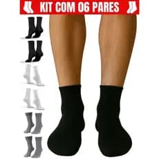 Kit 6 Pares Meias Cano Alto ou Médio Algodão – Feminina e Masculina 33-37 / 38-44 Good Socks
