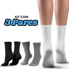 Kit 3 Pares Meias Cano Alto ou Médio Algodão – Feminina e Masculina 33-37 / 38-44 Good Socks
