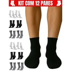 Kit 12 Pares Meias Feminina ou Masculina Cano Alto Longo Médio Algodão 33-37 ou 38-44