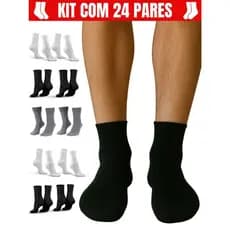 Kit 24 Pares Meias Cano Alto ou Médio Algodão – Feminina e Masculina 33-37 / 38-44 Good Socks