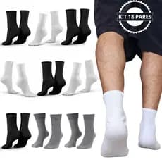 Kit 18 Pares Meias Cano Alto ou Médio Algodão – Feminina e Masculina 33-37 / 38-44 Good Socks