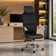 Cadeira Escritório Presidente Ergonômica Executiva Estofada Giratória Apoio Lombar Mesh Suporte Cabeça 140kg