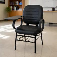 Cadeira Ergonômica Universitária Estofada Preta Até 200kg Prancheta Articulada Porta Livros Para Escola Faculdade Curso